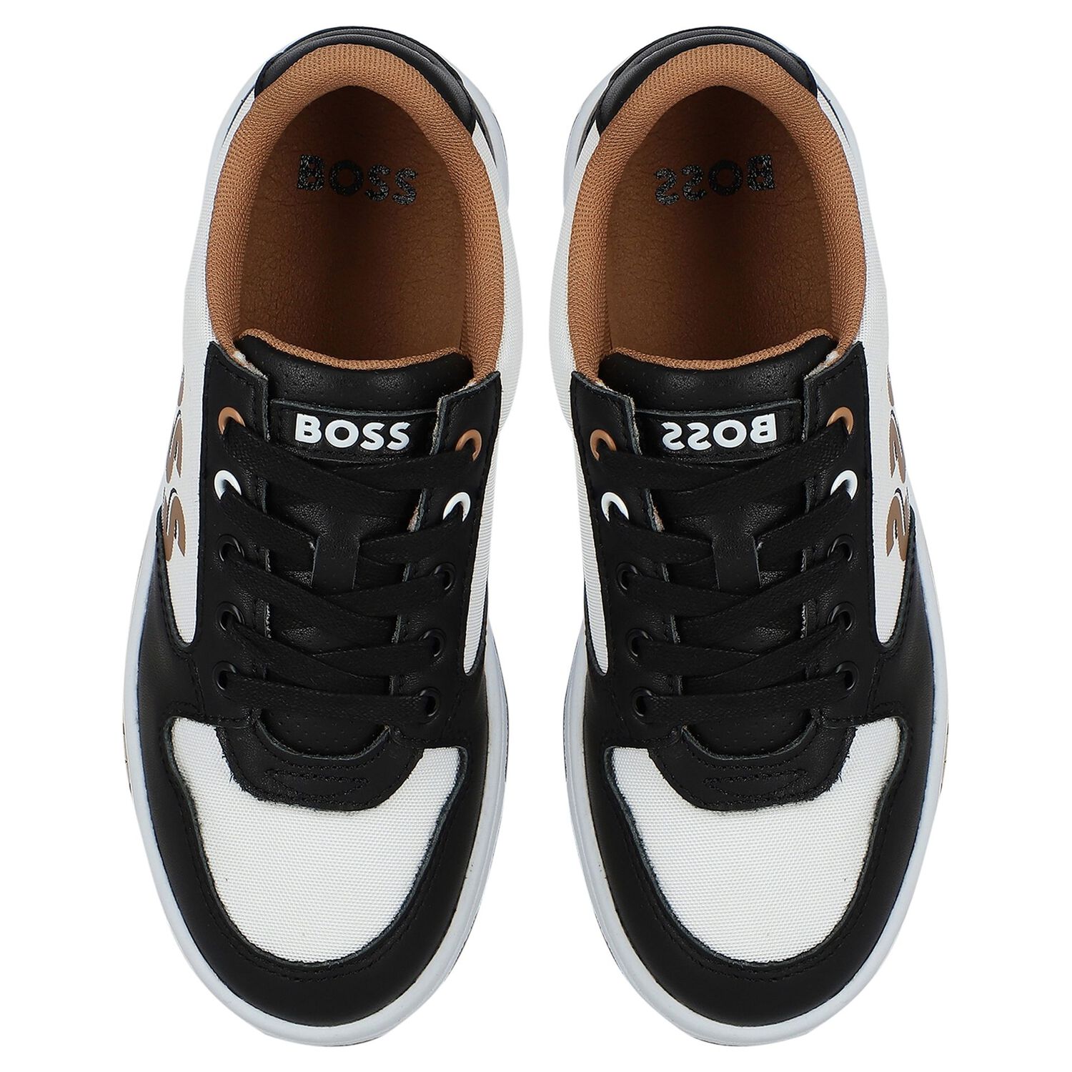 Boys Black & White Logo Trainers, 1, hi-res