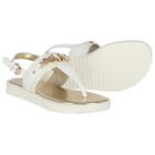 Girls Ivory & Gold Logo Sandals, 1, hi-res