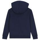 Boys Navy Blue Logo Hooded Top, 1, hi-res