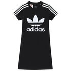 Girls Black Trefoil Logo Dress, 1, hi-res