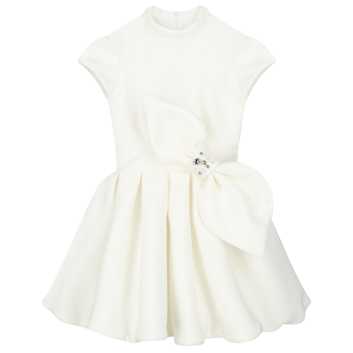 Girls White Bow Dress, 1, hi-res