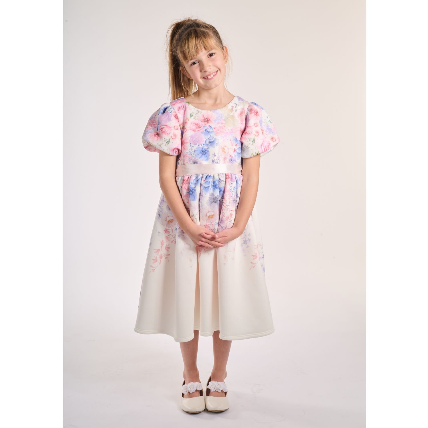Girls White & Pink Floral Dress, 1, hi-res