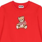 Girls Red Teddy Bear Logo Dress, 1, hi-res