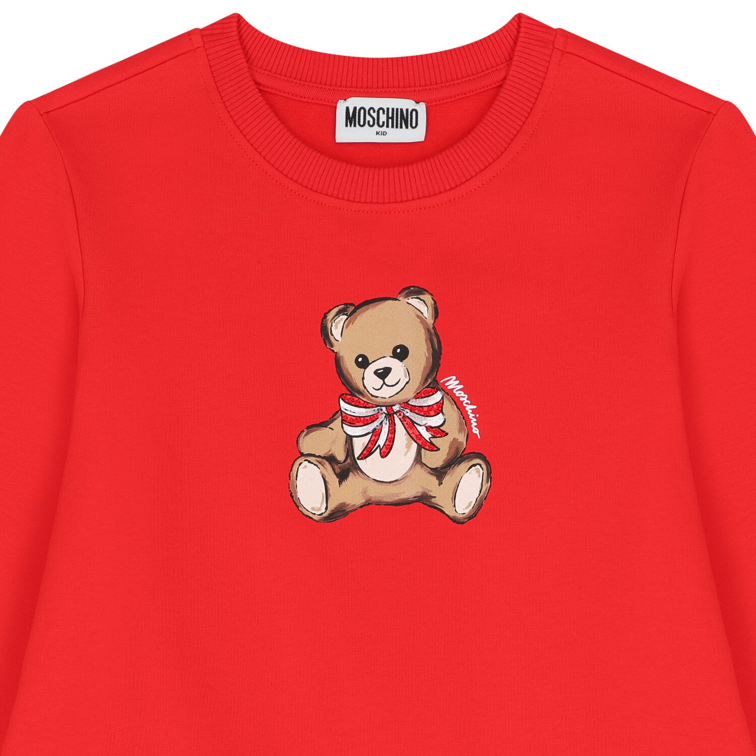 Girls Red Teddy Bear Logo Dress, 1, hi-res image number null