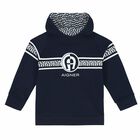 Younger Boys Navy Blue Logo Hooded Top, 1, hi-res