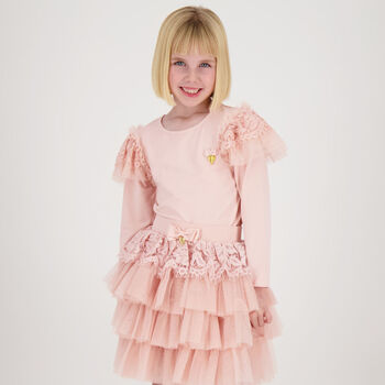Girls Pink Lace Long Sleeve Top