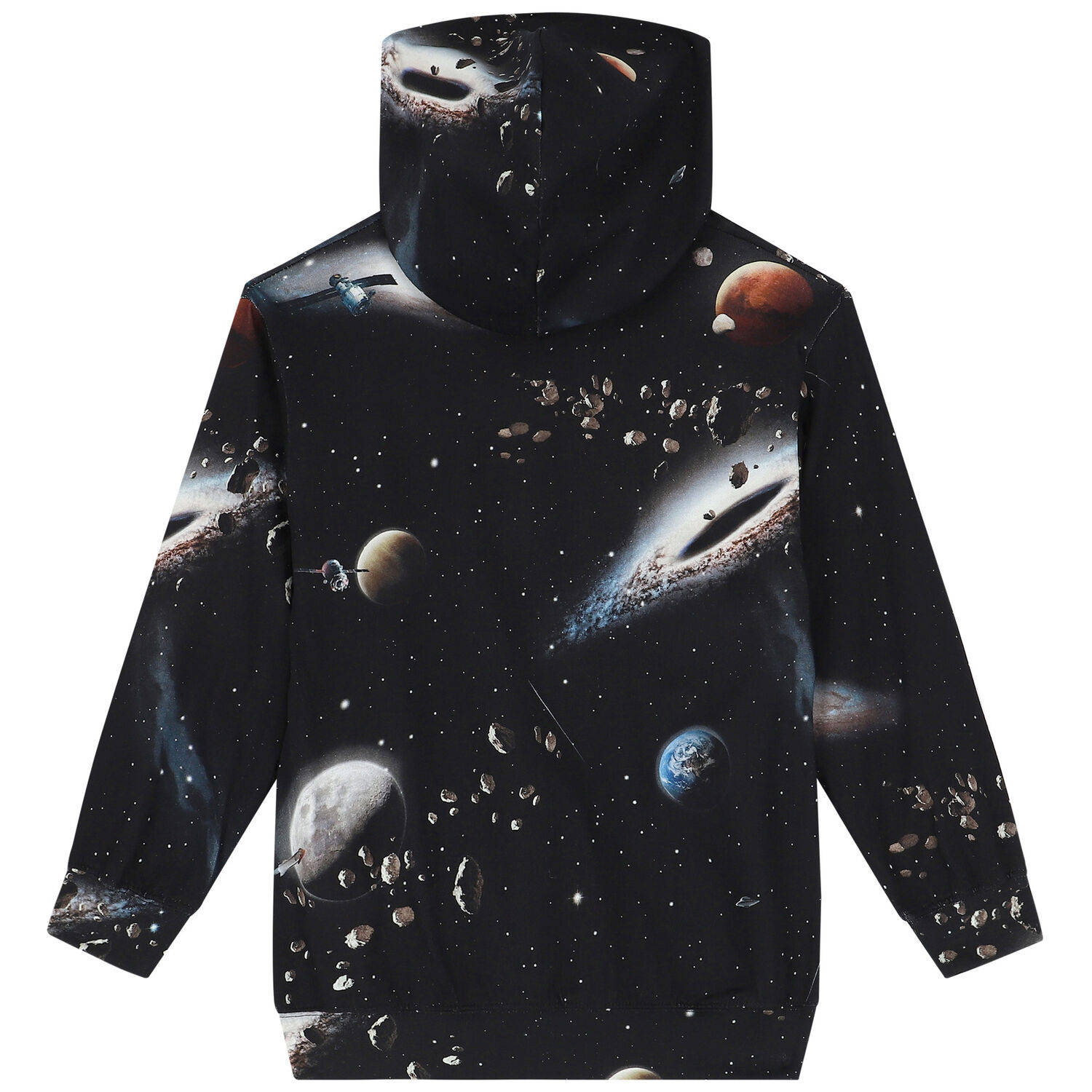 Boys Black Space Hooded Top, 1, hi-res