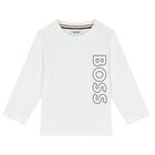 Younger Boys White Logo Long Sleeve Top, 2, hi-res