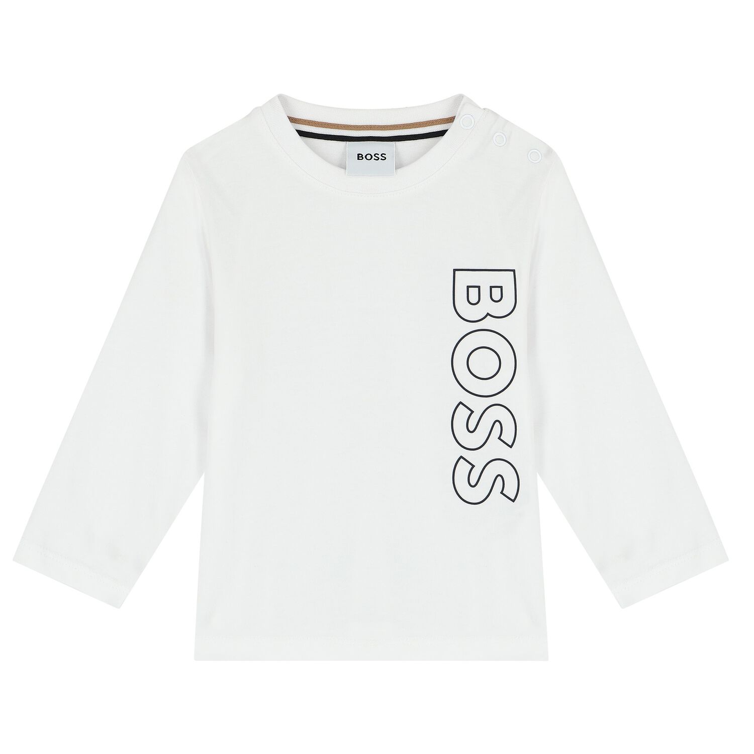 Younger Boys White Logo Long Sleeve Top, 2, hi-res image number null