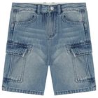 Boys Blue Denim Cargo Shorts, 1, hi-res