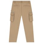 Boys Beige Logo Trousers, 1, hi-res