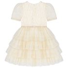 Girls Ivory & Gold Tiered Organza & Tulle Dress, 1, hi-res