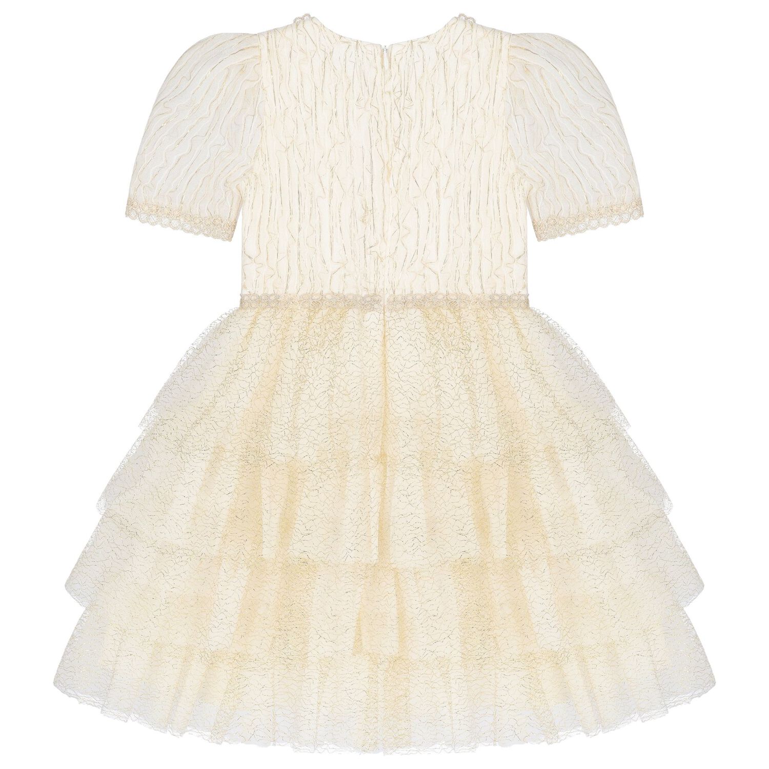 Girls Ivory & Gold Tiered Organza & Tulle Dress, 1, hi-res image number null