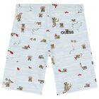 Boys Blue and White Bear Print Shorts, 1, hi-res