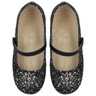 Girls Black & Silver Ballerina Shoes, 2, hi-res