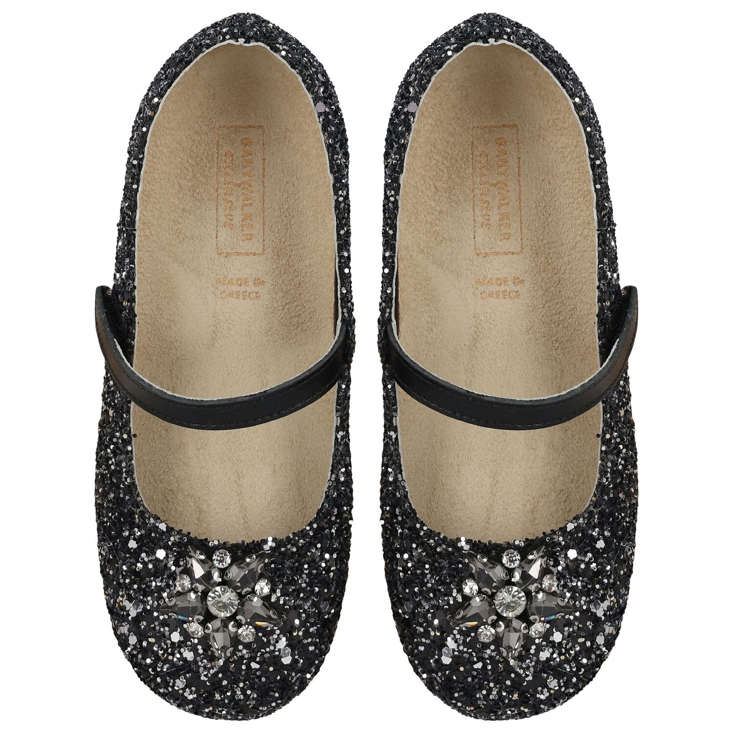 Girls Black & Silver Ballerina Shoes, 2, hi-res
