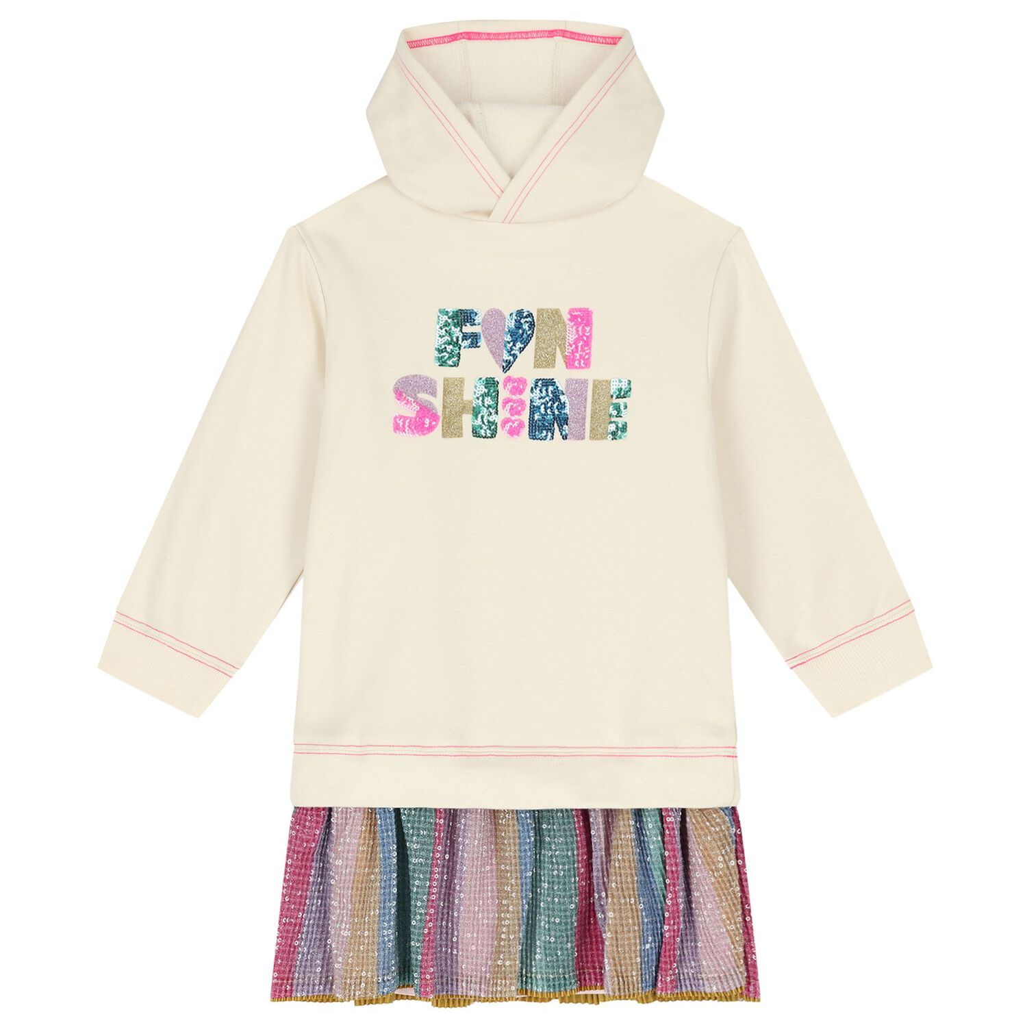 Girls Ivory Sequin Hooded Dress, 1, hi-res