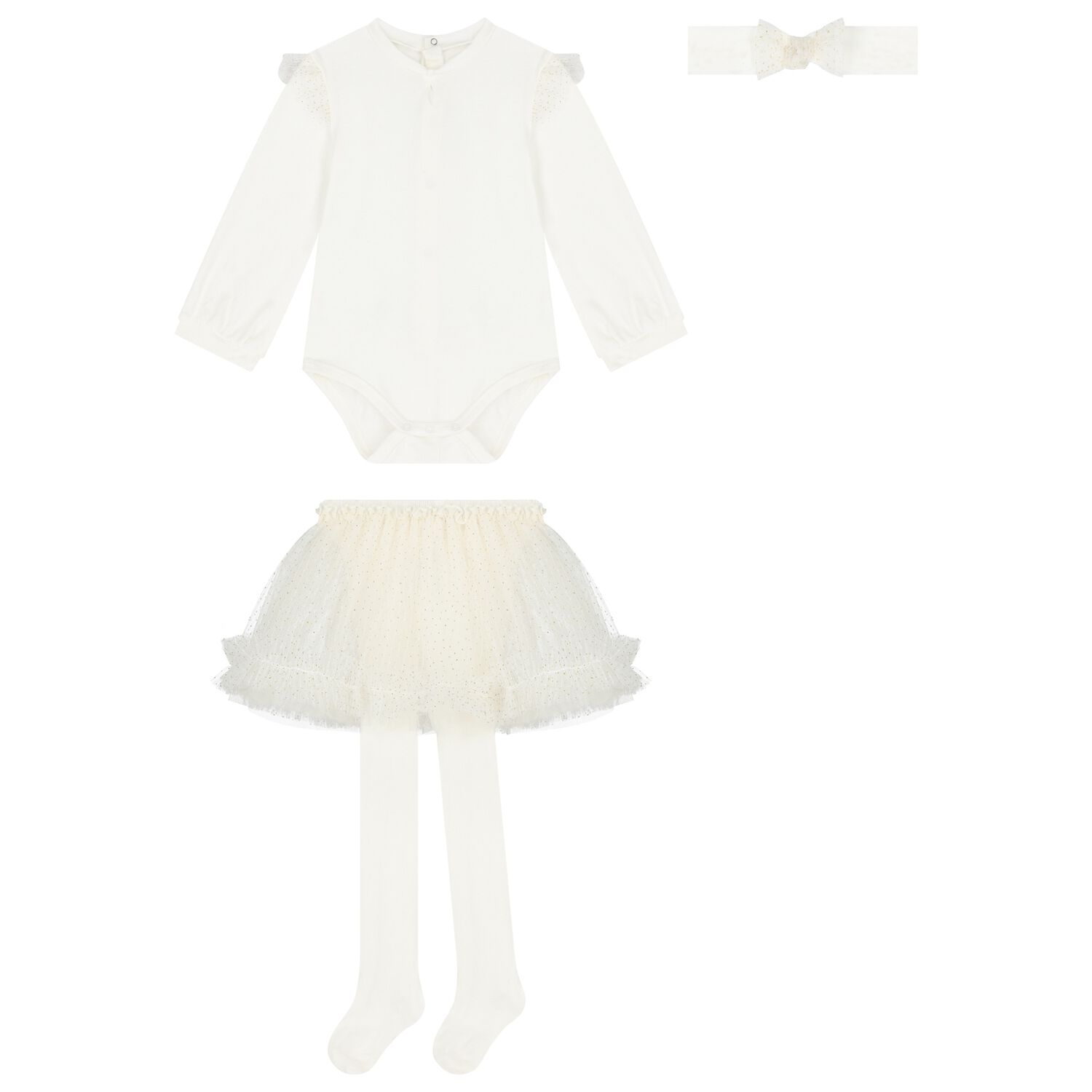 Baby Girls Ivory Tulle Skirt Set, 1, hi-res