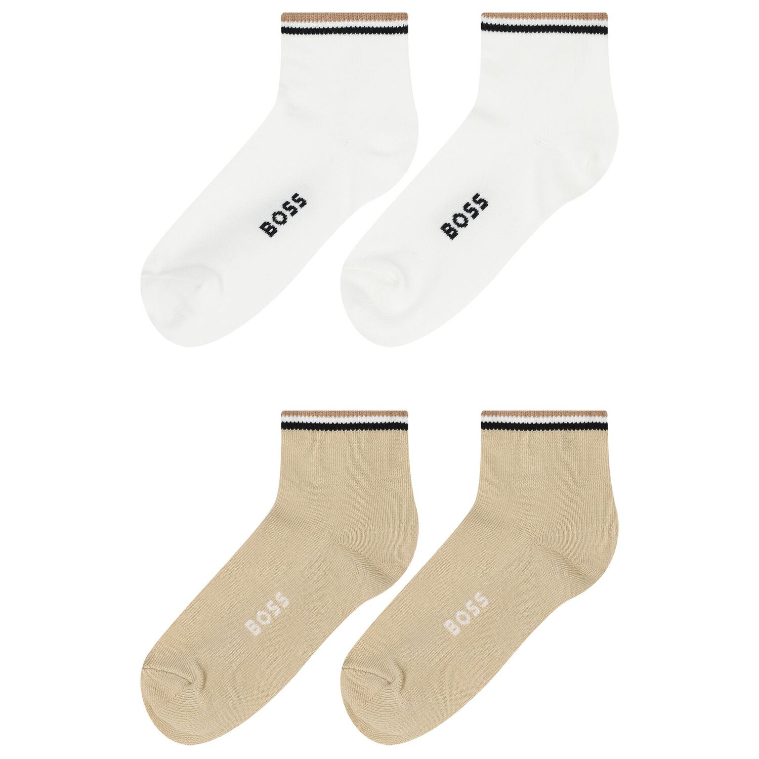 Boys White & Beige Logo Socks ( 2-Pack ), 1, hi-res