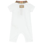 White & Checked Piqué Baby Romper, 1, hi-res