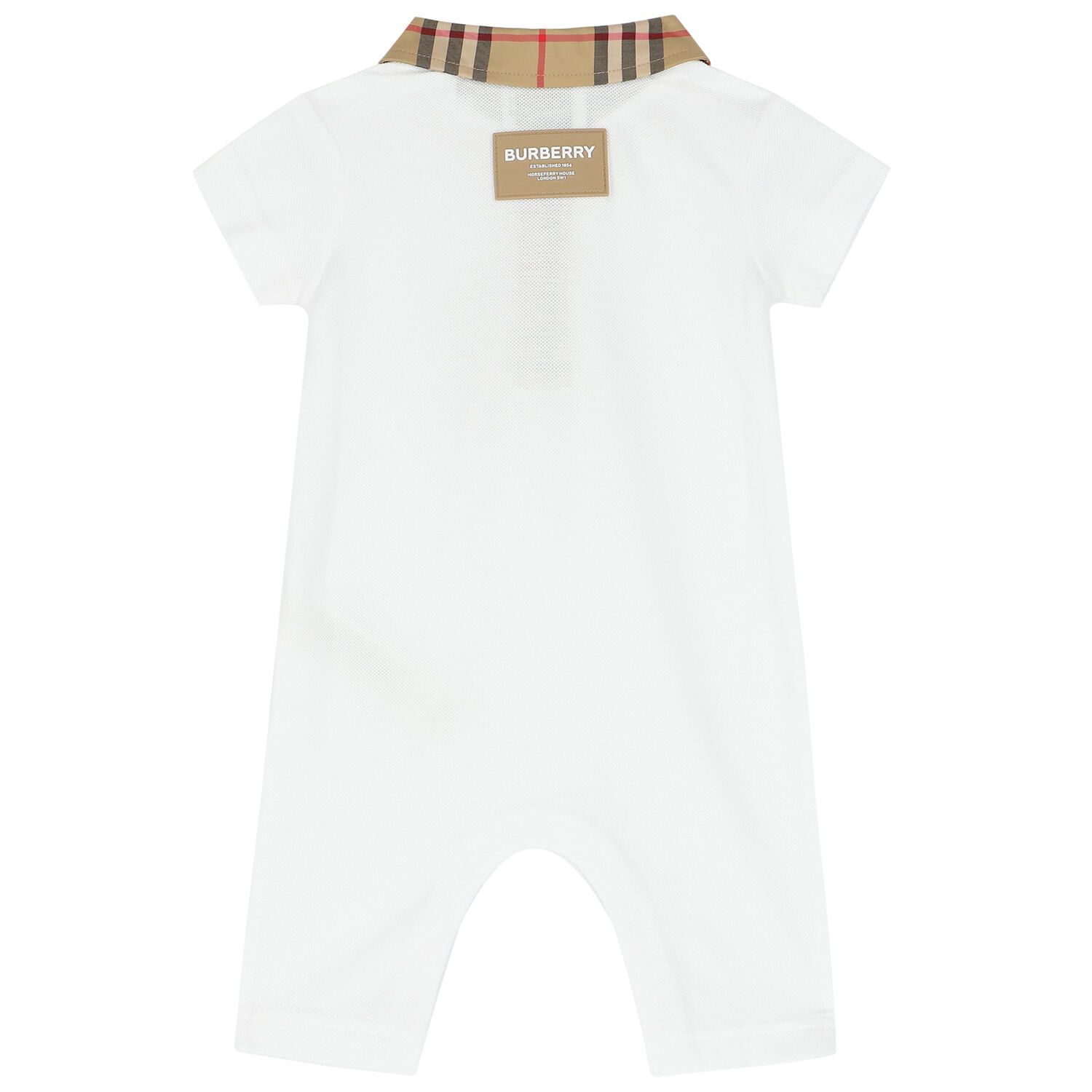 White & Checked Piqué Baby Romper, 1, hi-res image number null