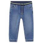 Younger Boys Blue Denim Joggers, 1, hi-res