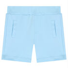 Younger Boys White & Blue Logo Shorts Set, 1, hi-res