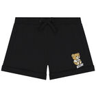 Girls Black Teddy Logo Shorts, 1, hi-res