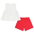 Girls White & Red Shorts Set, 1, hi-res