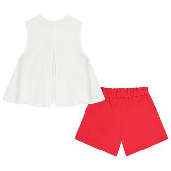 Girls White & Red Shorts Set