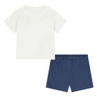 Younger Boys White & Blue Shorts Set, 2, hi-res