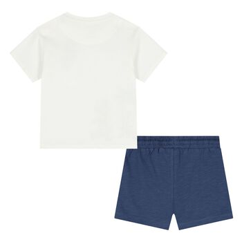 Younger Boys White & Blue Shorts Set