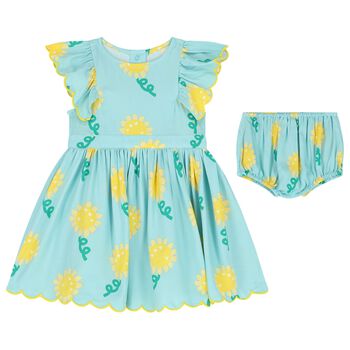 Younger Girls Aqua Sun Flower Dress Set