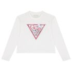Girls White Logo Long Sleeve Top, 1, hi-res