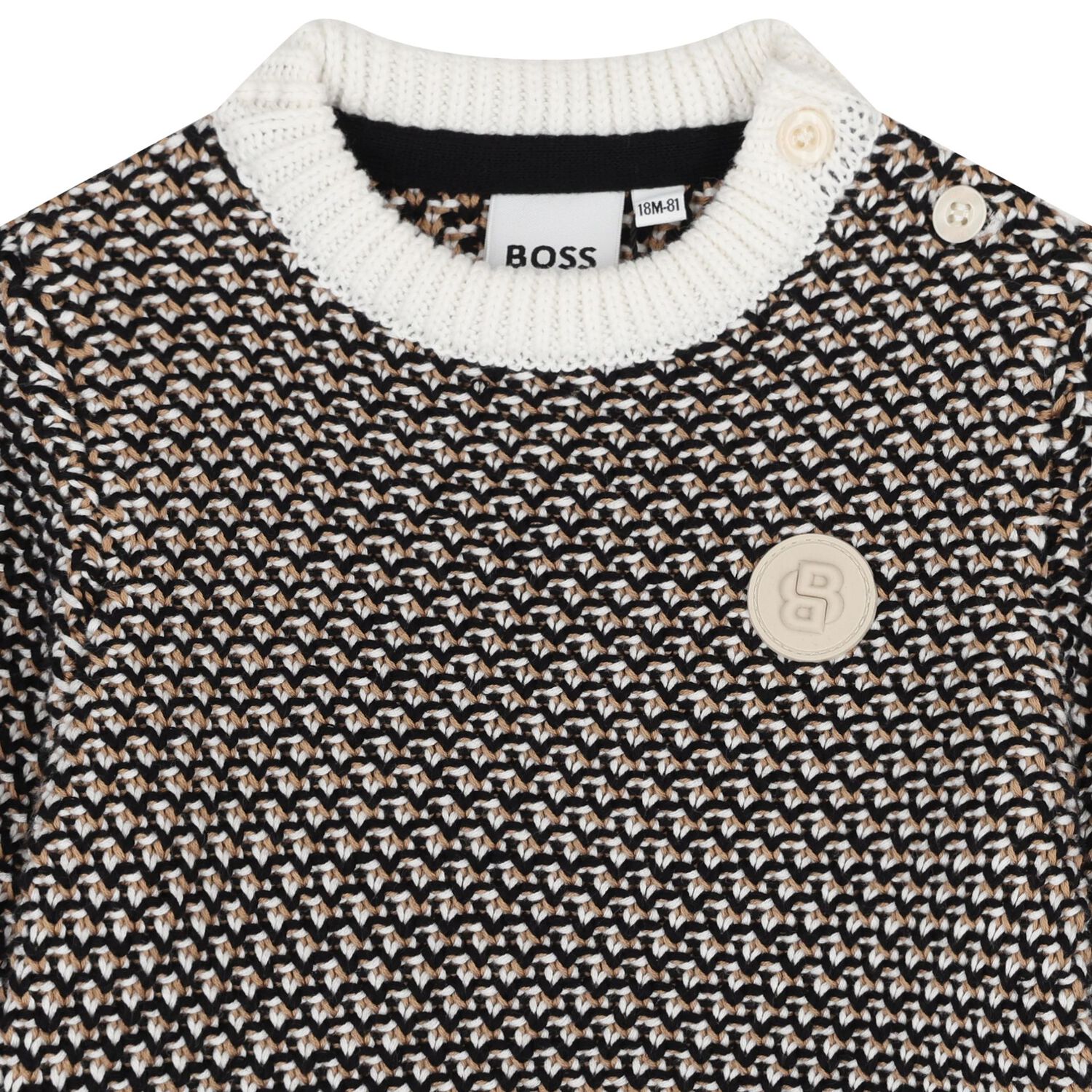 Younger Boys Black, Beige & Ivory Logo Knitted Jumper, 1, hi-res