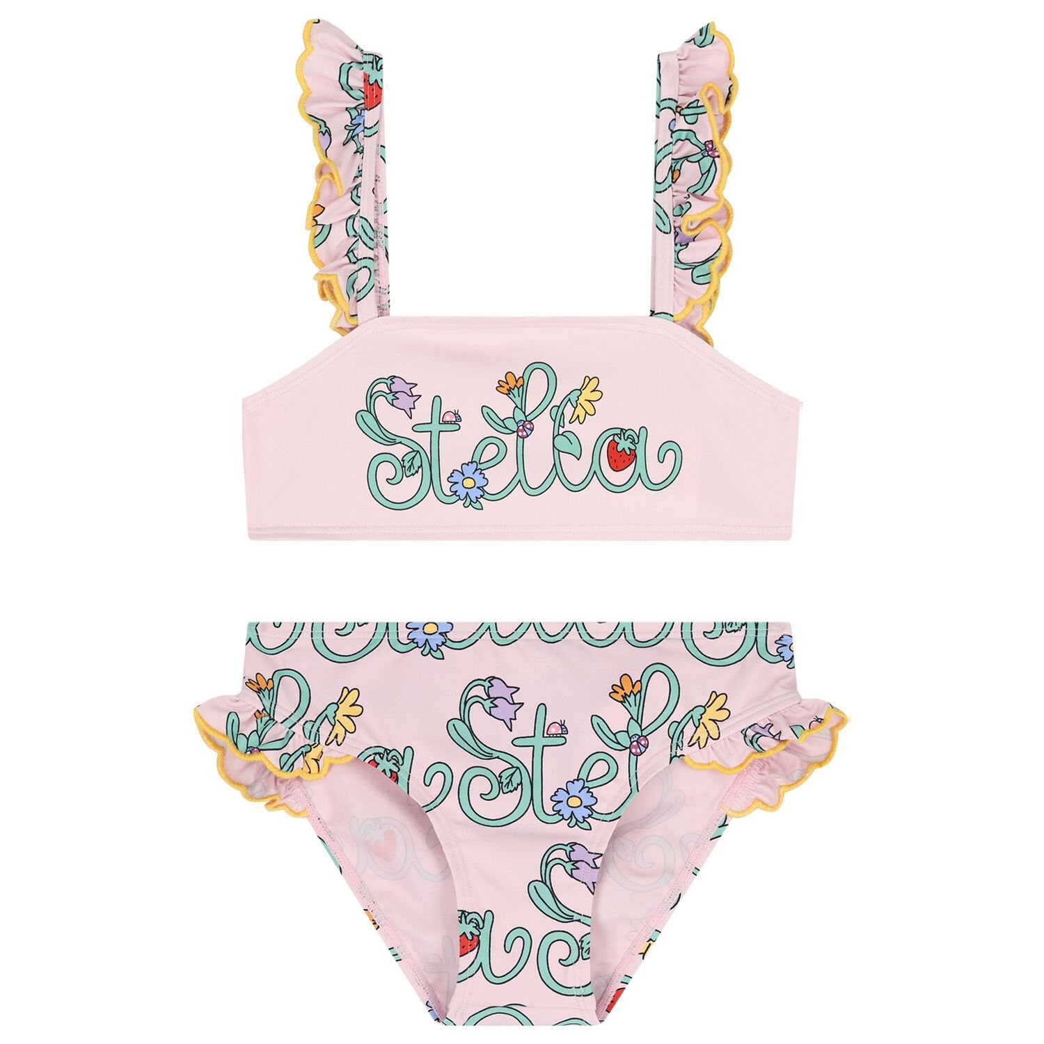 Girls Pink Logo Flower Bikini, 1, hi-res
