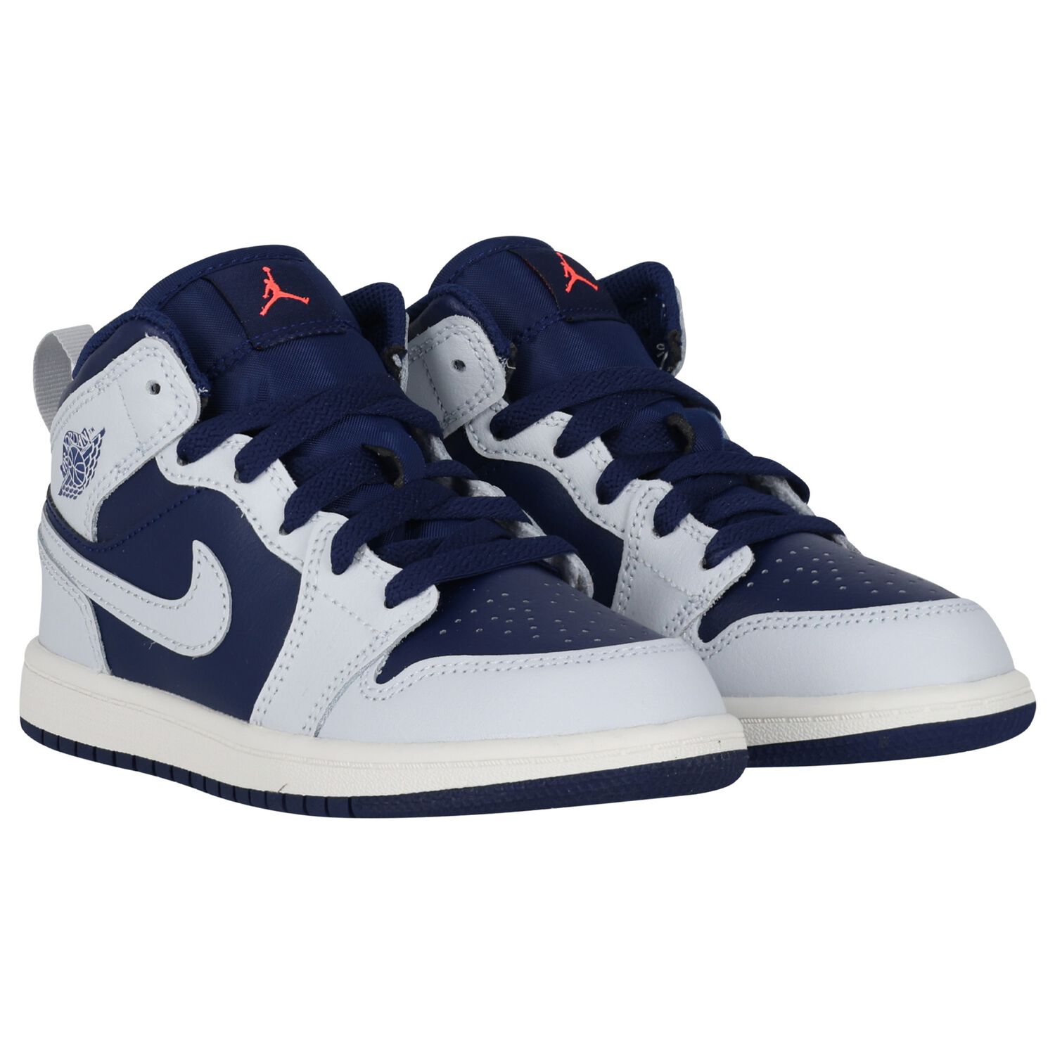 Blue, Grey & White Air Jordan 1 Mid Trainers, 4, hi-res