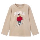 Boys Beige Snow Bear Long Sleeve Top, 1, hi-res