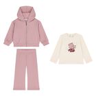 Younger Girls Ivory & Pink Cat 3 Piece Tracksuit, 2, hi-res