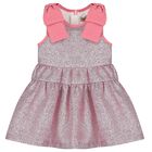 Baby Girls Pink Glitter Bow Dress, 1, hi-res