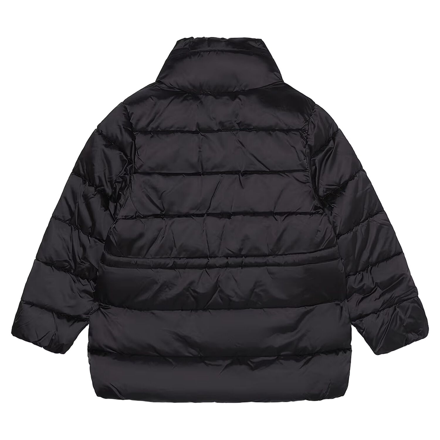 Girls Black Satin Puffer Jacket, 1, hi-res