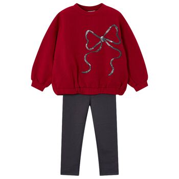 Girls Red & Grey Bow Leggings Set