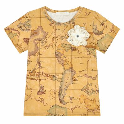 Girls Beige Geo Map T-Shirt