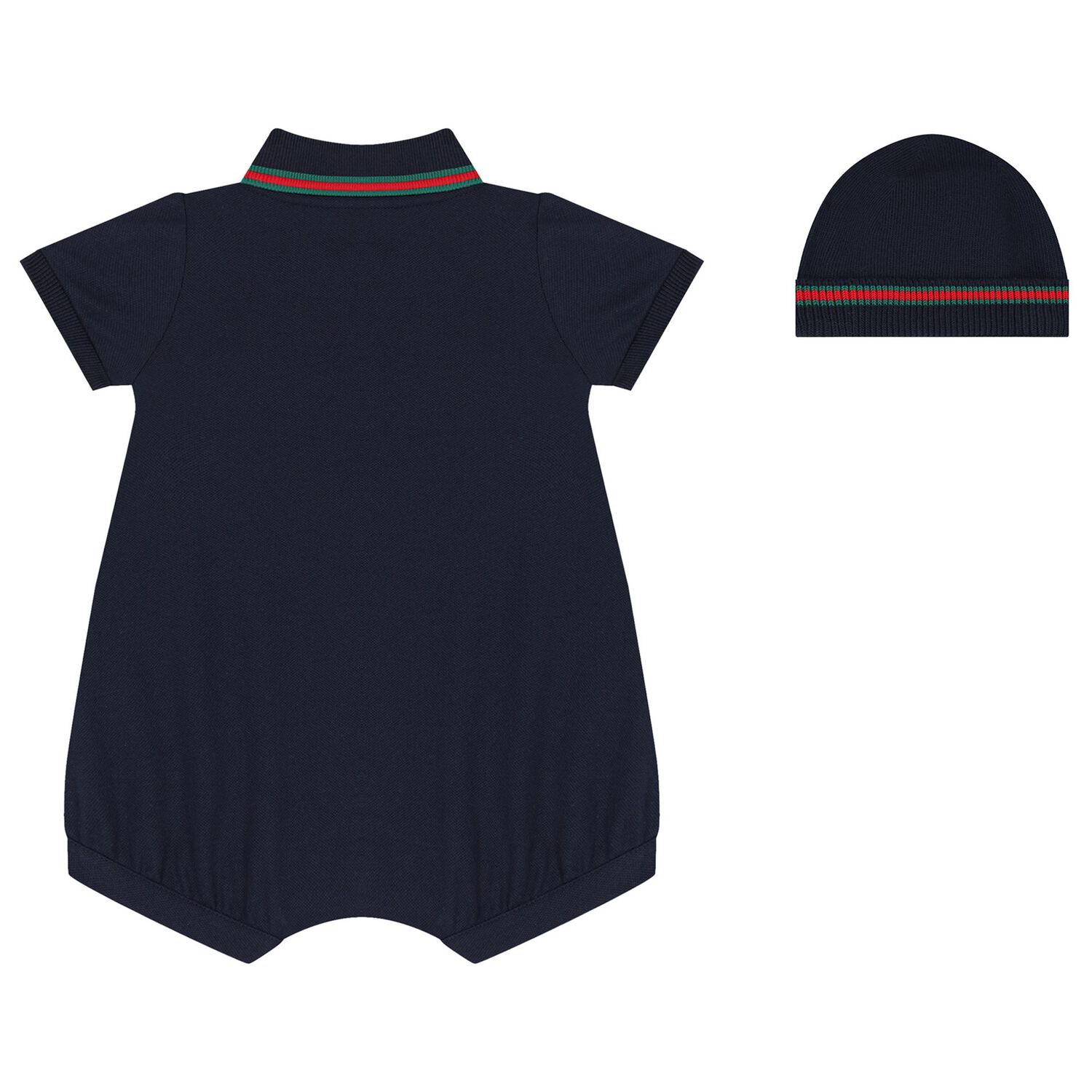 Baby Boys Navy Blue Web Stripe Romper & Hat Set, 1, hi-res