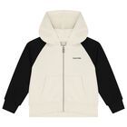 Boys Ivory & Black Logo Hooded Zip Up Top, 1, hi-res