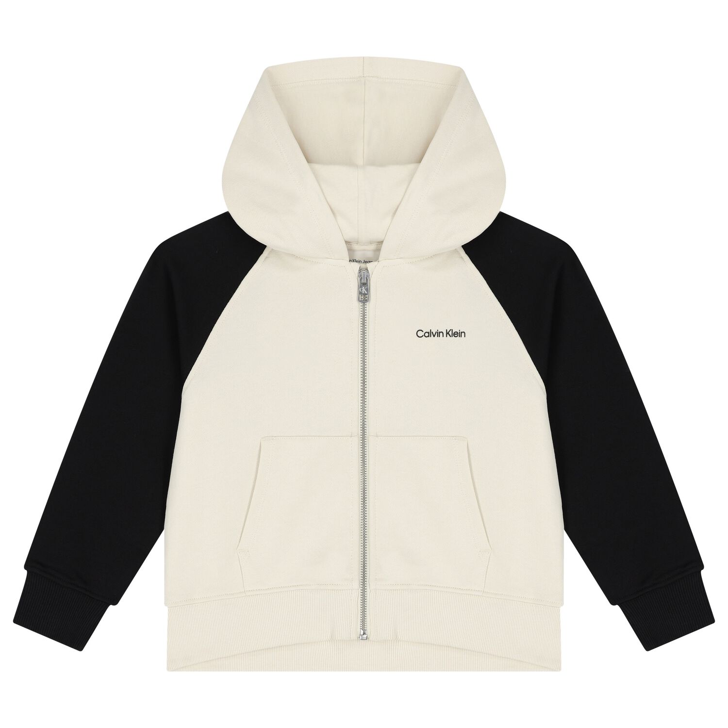 Boys Ivory & Black Logo Hooded Zip Up Top, 1, hi-res image number null