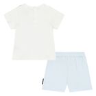 Younger Boys White & Blue Logo Shorts Set, 1, hi-res