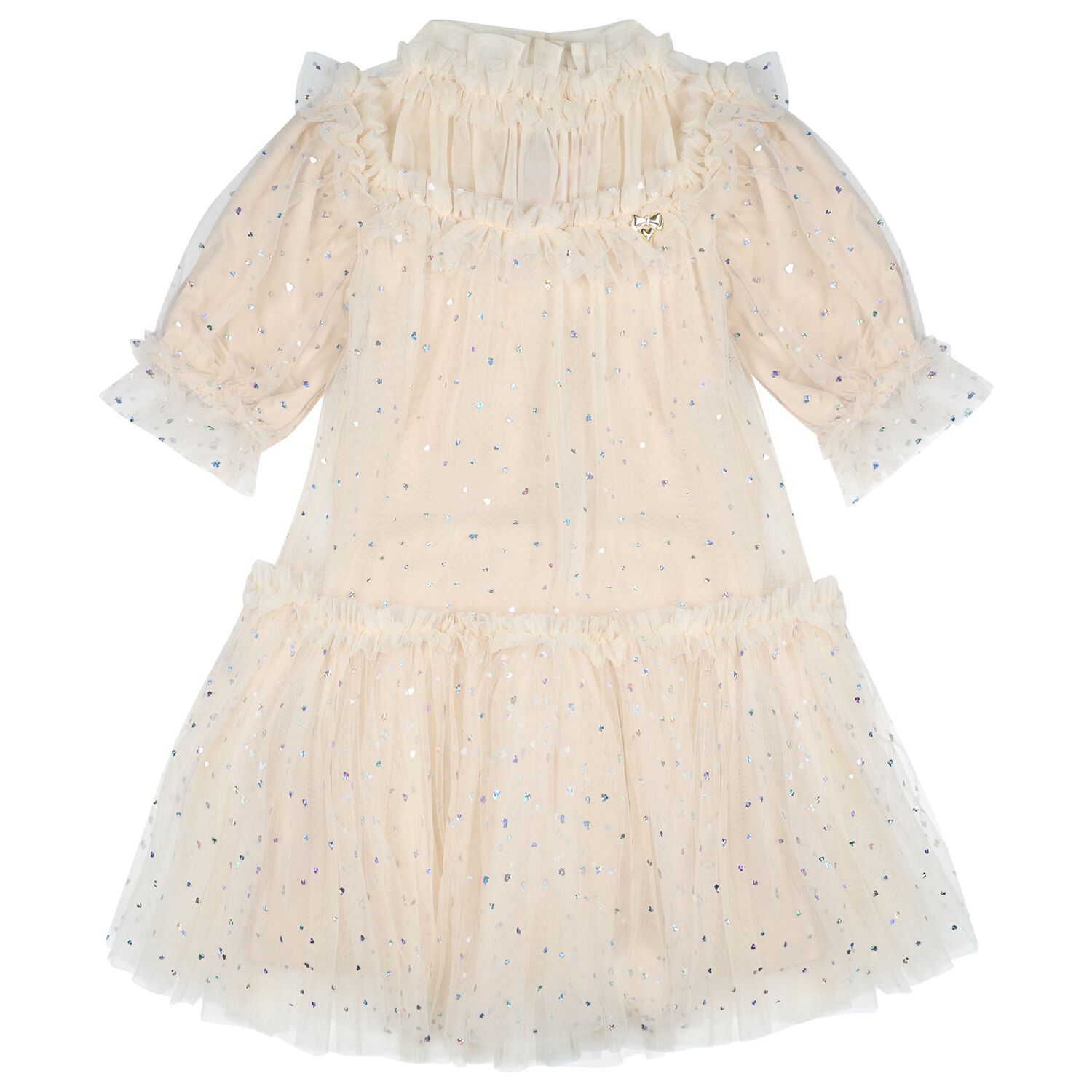 Girls Beige Embellished Tulle Myrtisa Dress, 1, hi-res