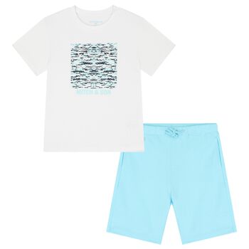 Boys White & Blue Logo Shorts Set