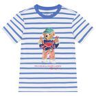 Boys Blue Striped Cotton Polo Bear T-Shirt, 1, hi-res